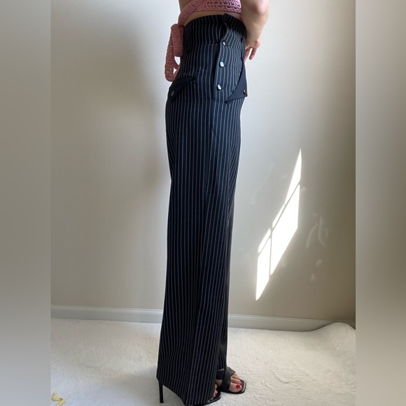 High waisted black pinstripes wide leg trouser pants - XS - Picture 2 of 8